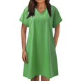 thumbnail image 3 of B91xZ Robes d'Été pour Femmes 2024 Manches Courtes Col en V Ceinture Taille Haute Basse Robe Cocktail Unie, Vert L, 3 of 5