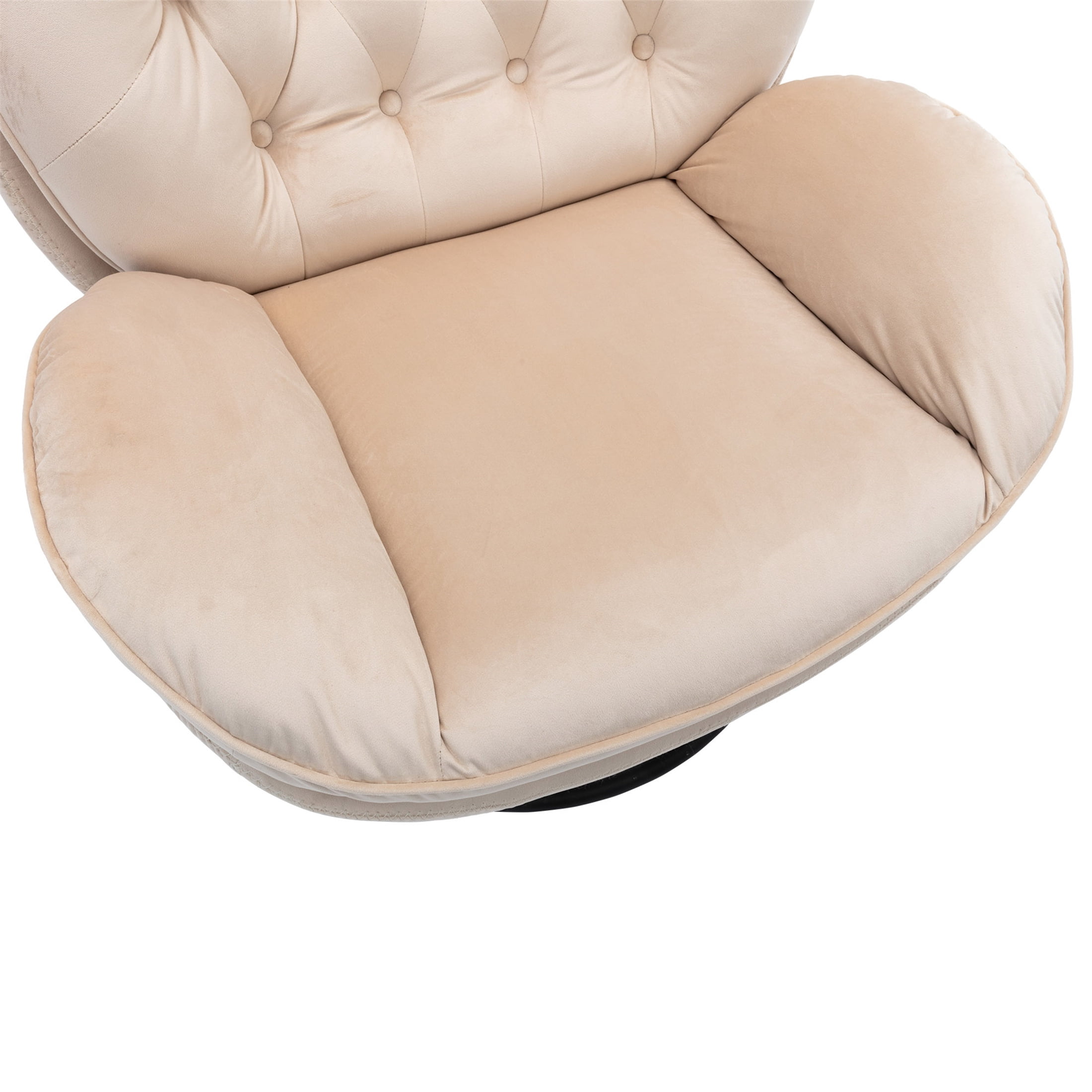Aukfa Swivel Accent Chair with Ottoman- Tufted Back- Velvet Reading Chair - Beige