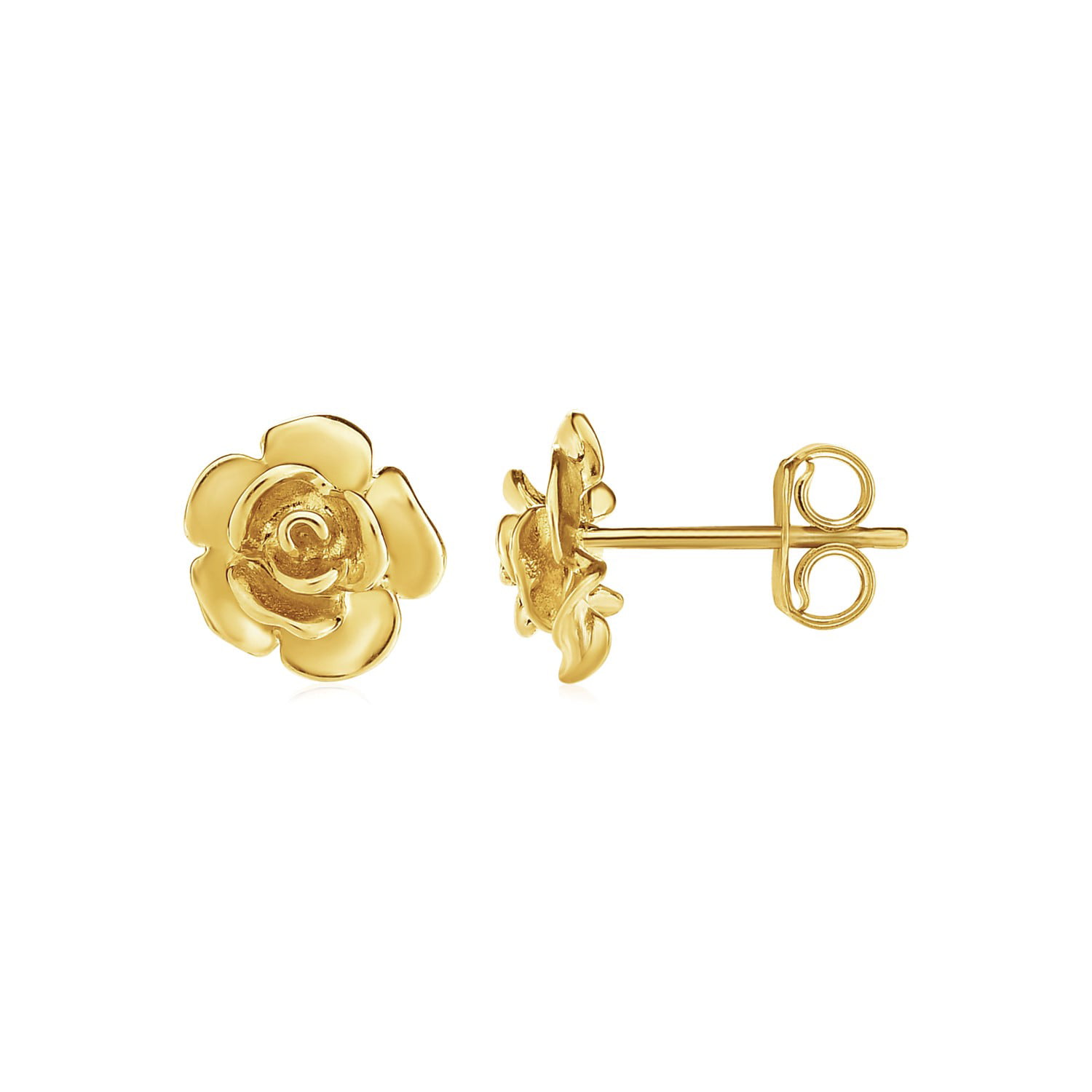 Flower Huggie Hoop Earrings Solid 14k Yellow White Rose Gold CZ Huggies Two Flowers Fancy Small 12 mm