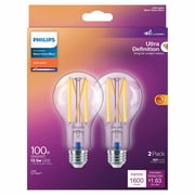 Philips Ultra Definition LED 100-Watt A21 Filament Light Bulb, Clear Soft White, Dimmable, E26 Medium Base (2-Pack)