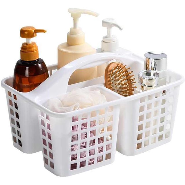 HUGFEGWE 3 Compartments Plastic Shower Caddy Basket, Portable Divided Cleaning Caddy Organizer with Handle (White) AZ824-9835