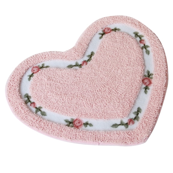 Pretty Pink Floral Rose Heart Shape Bath Accent Rug Floor Mat Decor 1 Piece