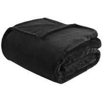 Pemberly Row Polyester Solid Microlight Plush Oversized Blanket in Black