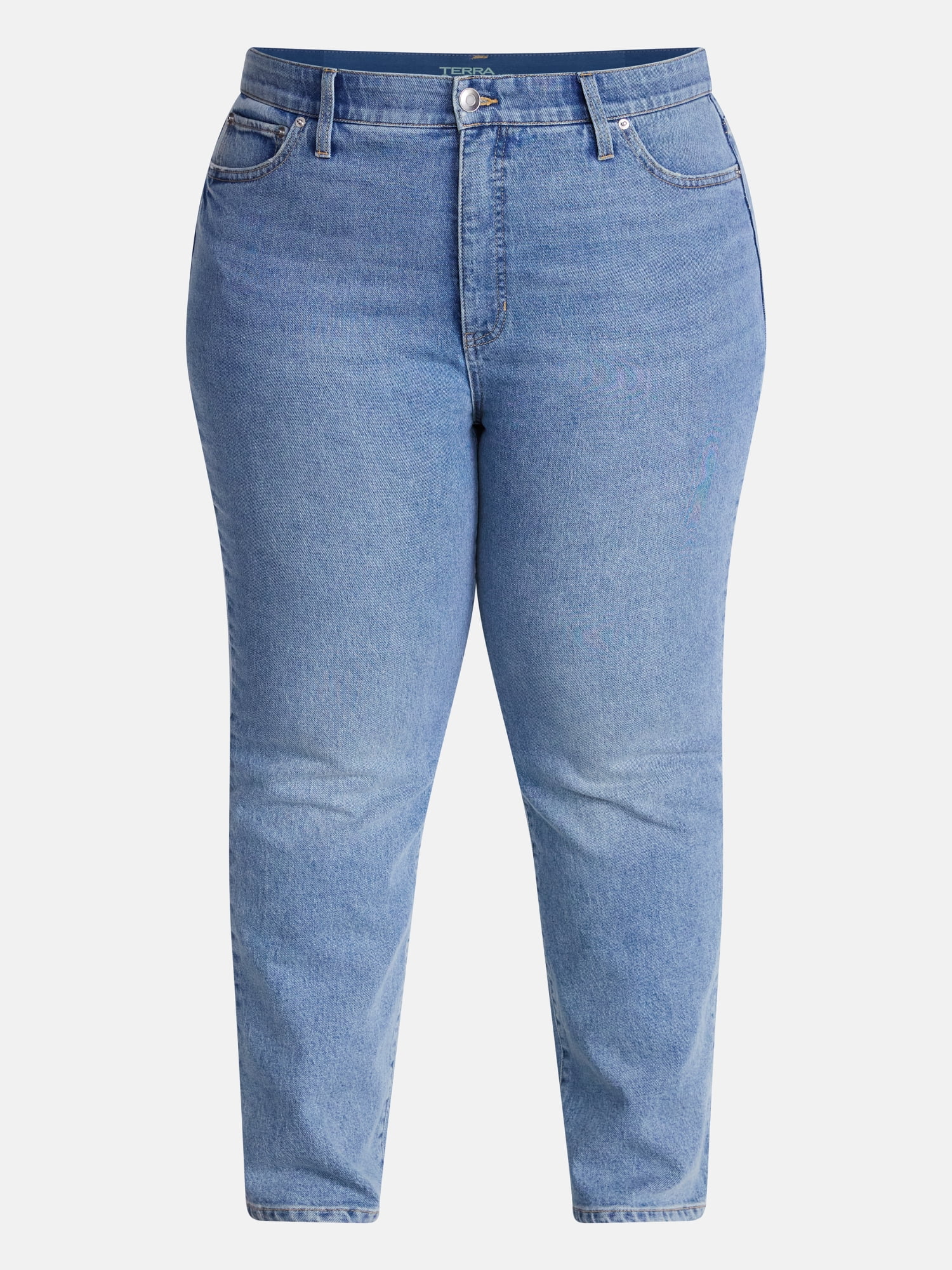 Terra & Sky Women's Plus High Rise Straight Leg Jeans, 29" Inseam, Sizes 16W-26W