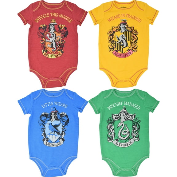 Harry Potter Infant Baby Boys 4 Pack Bodysuits Newborn to Infant