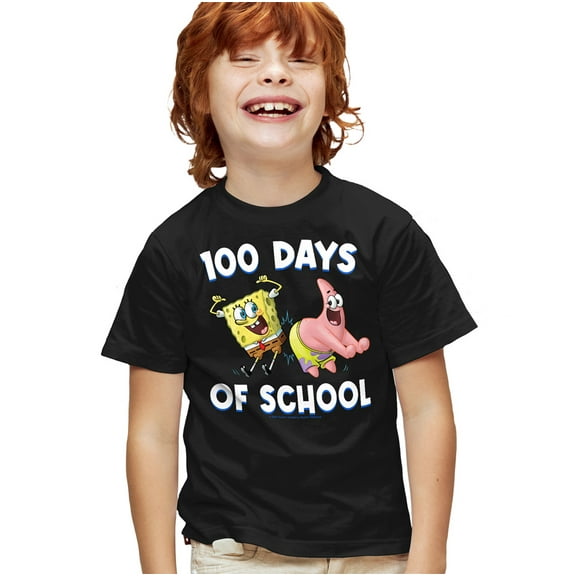 SpongeBob Patrick 100 Days of School Kids T Shirt for Youth Boys and Girls, Navy, Medium