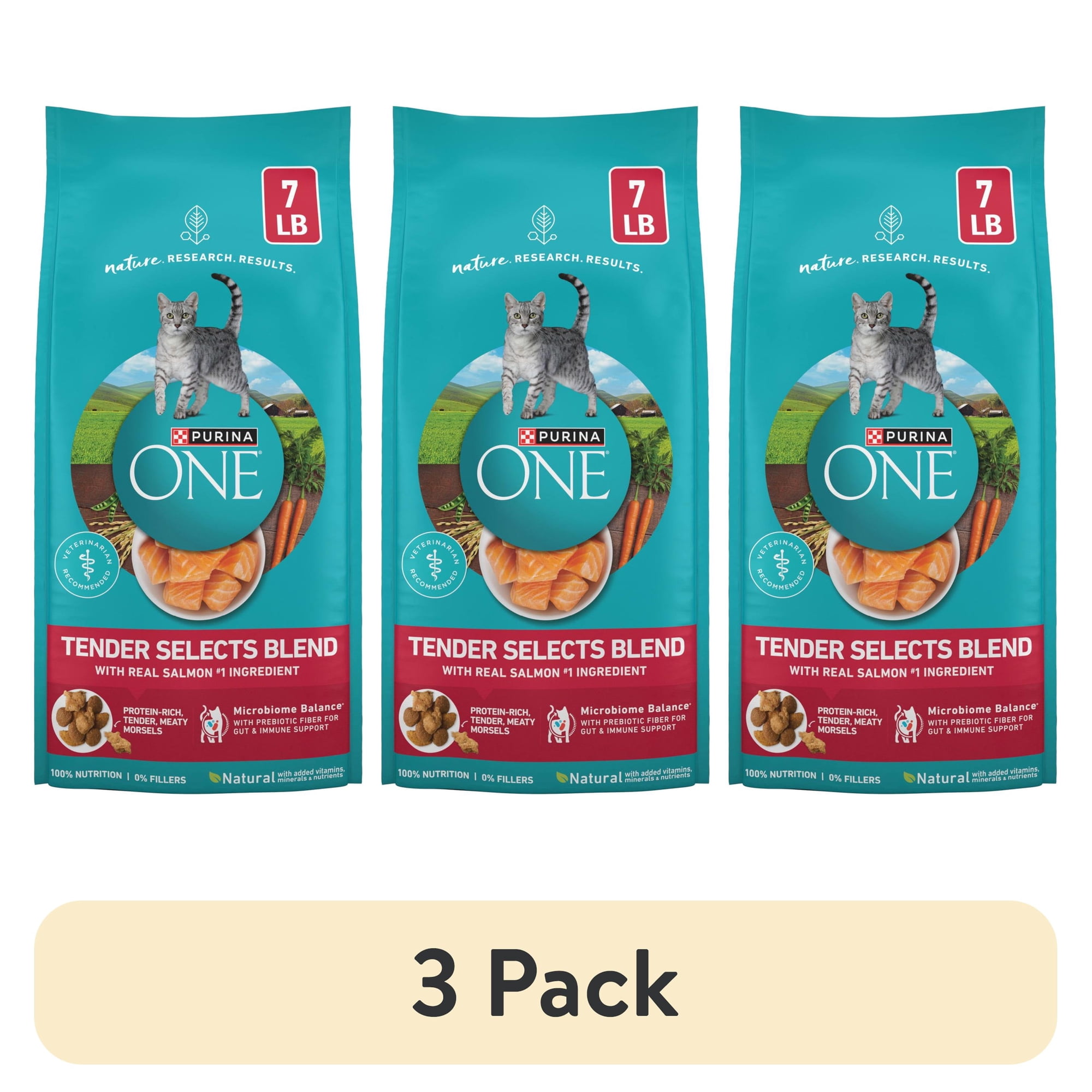 (3 pack) Purina ONE Tender Selects Blend With Real Salmon Digestive Care Natural Dry Cat Food, 7 lb, 4 Pack