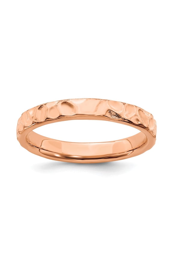 Sterling Silver Stackable Expressions Rose Gold Plated Hammered Style Ring Size 5