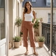 thumbnail image 5 of MLQIDK Crop Capri Pants for Women Crop Capri Pants Knee Length High Waisted Trendy Summer Knee Length Capris Dressy Casual Crop Capris with Pockets Brown XL, 5 of 5