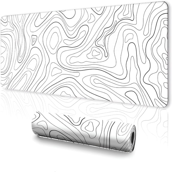 ACDANC White Mouse Pad, Topographic Mouse Pad Large, Gaming Mouse Pad, XL Mousepad, Keyboard and Mouse Pad, Desk Mat, 31.5 x 11.8 in, Minimalist Contour for Office