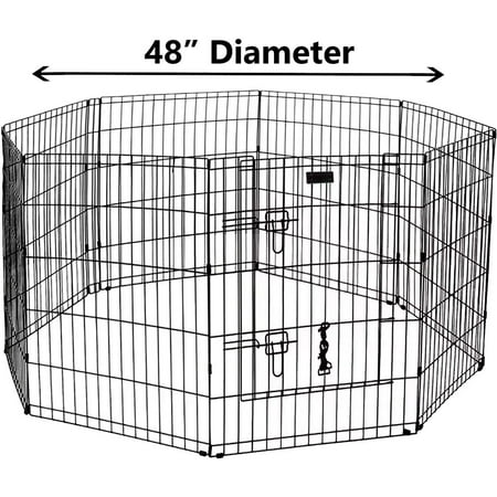 Ultimate Folding Dog Animal Pet Playpen Wire Metal 8 Panel Octagon Black Wire Enclosure Fence Exercise Popup Kennel Crate Tent Portable Gate Cage(XX-Large