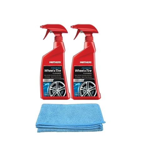 Mothers Foaming Wheel & Tire Cleaner (24 oz.) Bundle with Microfiber Cloth (3 Items)
