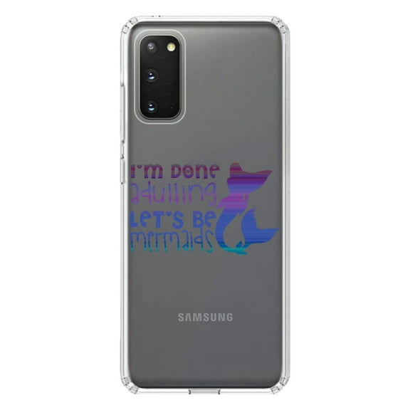 DistinctInk Clear Shockproof Hybrid Case for Galaxy S20 ULTRA / 5G (6.9" Screen) - TPU Bumper Acrylic Back Tempered Glass Screen Protector - I'm Done Adulting Let's Be Mermaids