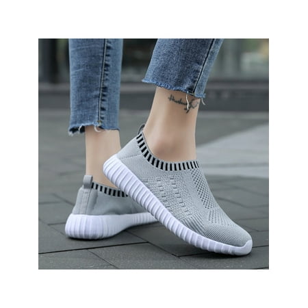 

Fangasis Ladies Walking Shoes Flat Flats Slip On Casual Sneakers Lady s Sock Sneaker Sports Comfortable Round Toe Athletic Gray 9