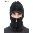 thumbnail image 2 of Spencer 2 In 1 Men Winter Warm Balaclava Beanie Hat Scarf Knit Caps Windproof Conjoined Sleeve Wool Cap Zipper Neck Warmer Ear Protector "Black", 2 of 7