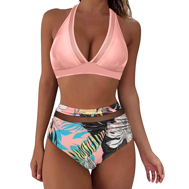 Gibobby Conjunto de bikini para mujer Bikini de cintura alta para mujer, bañadores sexys de dos piezas con realce, traje de baño Vintage, conjunto de Bik(Rojo de la sandía,M)