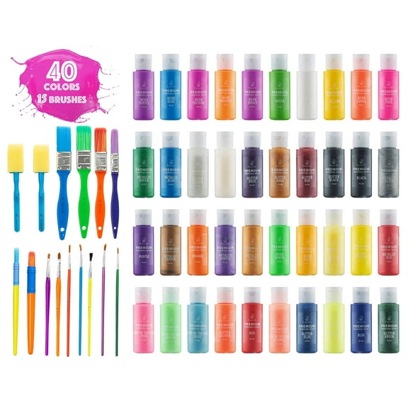 Positive Art Kids Tempera Paint Set 2oz Washable Non-Toxic Colorful Paints 40 Pack