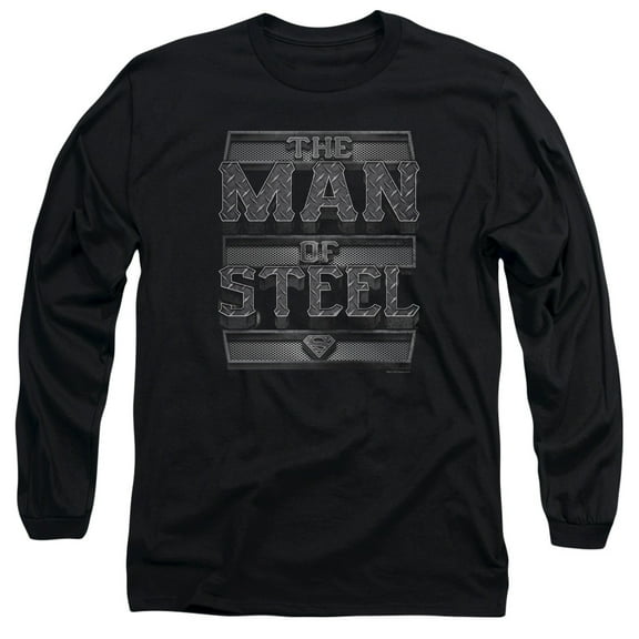 Superman Steel Text Long Sleeve Adult 18/1 T-Shirt Black