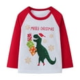 thumbnail image 4 of HILEELANG Toddler Boys' Long Sleeve Tee Shirts Cotton Crewneck Red Green Christmas Dinosaur Graphic Tops T-Shirts 3 Packs 2T, 4 of 5