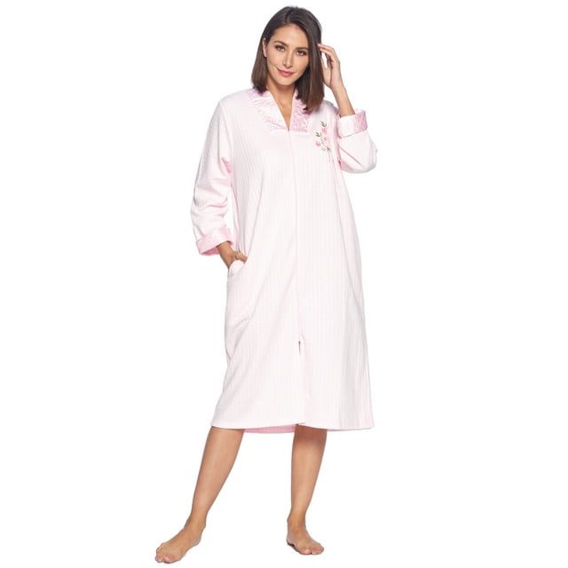 Casual Nights Women's Quilted Long Sleeve Zip Up House Dress Robe