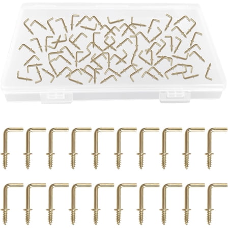 1/2" Screw in Hooks, 100Pcs Copper Plated L Shaped Hooks Shouldered Dresser Cup Hooks Right Angle Hooks Self Tapping screw Hooks for Indoor and Outdoor Hanging (Gold)