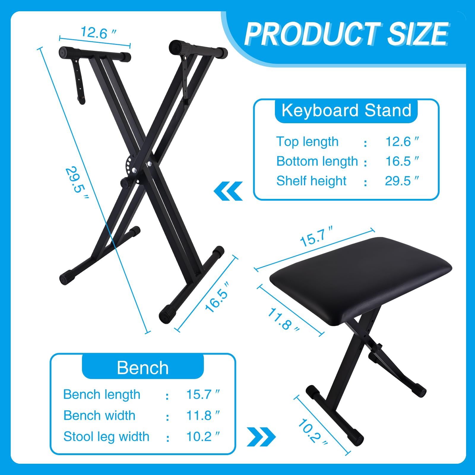 Piano Keyboard Stand And Bench Set  Double-x Adjustable Digital With Lockable Straps (piano X 1 1) Black