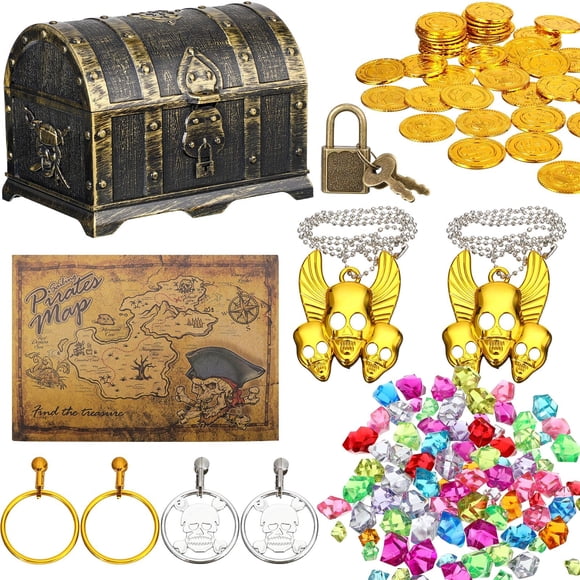 Caja de juguetes Pirate Treasure Chest Enhon con candado y accesorios