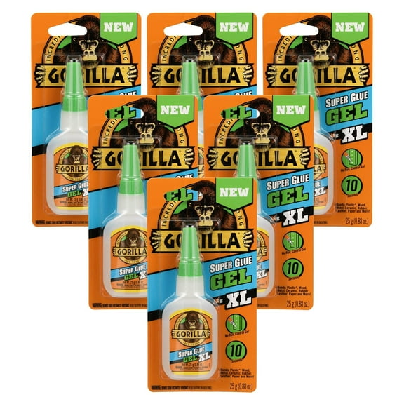 Gorilla Super Glue Gel XL - Clear, Fast-Drying, 25 Gram - 6 Pack
