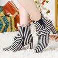 thumbnail image 2 of Unique Bargains Women's  Pointed Toe Striped Bow Chunky Heels Ankle Boots, 2 of 7