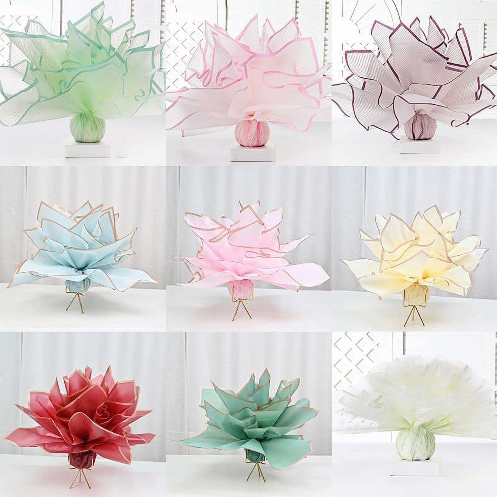 21Sheets 7 Color Gold Edge Flower Gift Wrapping Paper Florist Bouquet Packaging Wedding 22.75x 22.75"