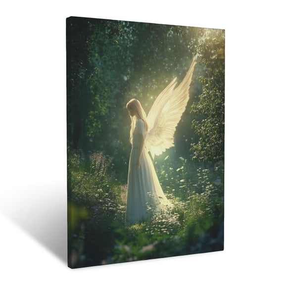 CozyNet A Glowing Angel With Open Wings Standing In A Peaceful Forest Wall Art Prints With Frame Canvas Perfect for Living Room & Bedroom, Ready to Hang, Wall Decor 12"x16"
