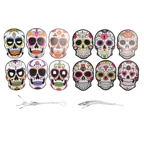 12 máscaras del Día de los Muertos con banda elástica, atractivas máscaras de Halloween para fiestas de Halloween y fiestas de terror.