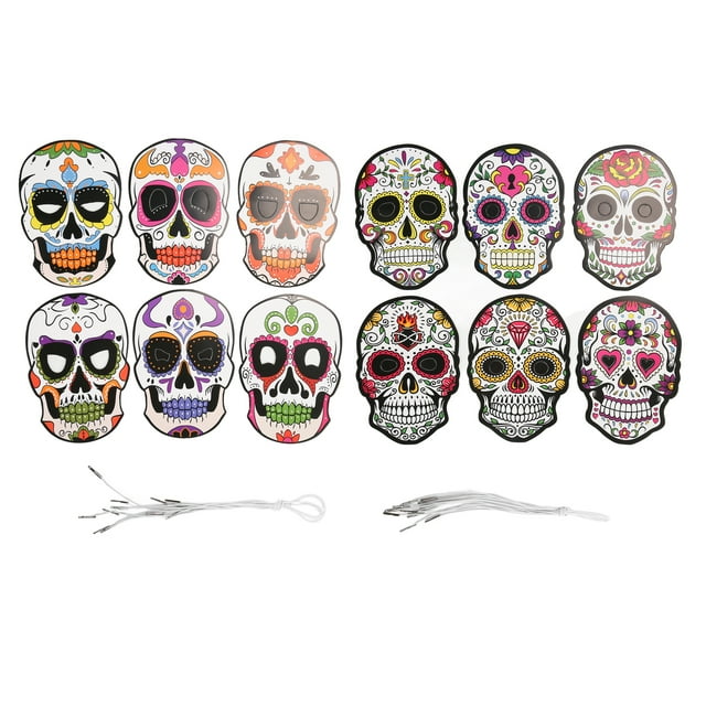 12 máscaras del Día de los Muertos con banda elástica, atractivas máscaras de Halloween para fiestas de Halloween y fiestas de terror.