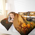thumbnail image 3 of Feelyou Cartoon Chicken Pumpkin Full Size Bedding Sets, Spooky Bat Tombstone Full Size Bed in a Bag, Orange Brown, Halloween Reversible, 7-Piece, 3 of 7