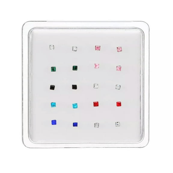 EOEMY 20X Sterling Silver Straight Mixed Color Square Claw Set Crystal Nose Studs