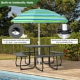 thumbnail image 4 of Topbuy 67" Built-in Umbrella Hole Metal and HDPE Picnic Table with Stool Set, Black, 4 of 10