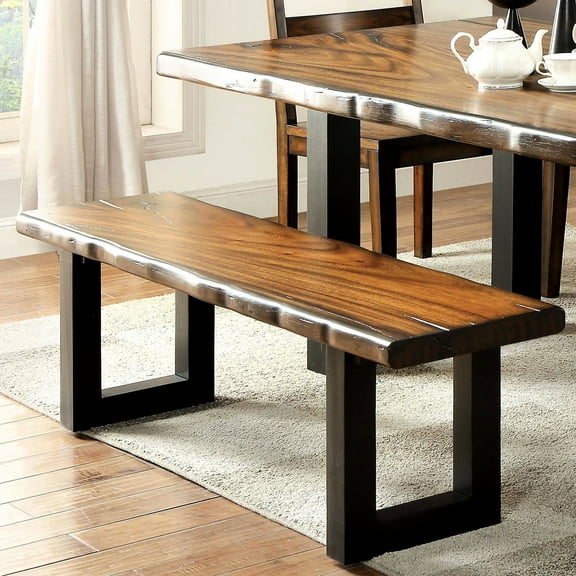 Solid Wood Bench For Dining In Industrial Theme With Tobacco Oak Finish And U-shaped Legs Two-tone Space Detail