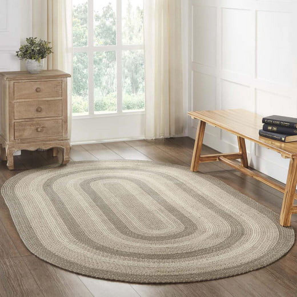VHC Brands Cobblestone Rug with PVC Pad, Jute Blend, Oval, Tan Grey White, 60x96 inches