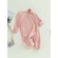 thumbnail image 3 of Wassery Infant Baby Girls Long Sleeve Crew Neck Romper Solid Color Zipper Ribbed Jumpsuits Casual Spring Autumn Clothes 0-18M, 3 of 9