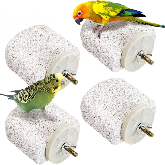 BESTSKY 4 Pcs Small Natural Parrot Beak Grinding Stone Parakeet Chew Toy Calcium Parrot Perch Stand Bird Cage Accessories for Budgies, Cockatiels, Conures, Lovebirds, Canary