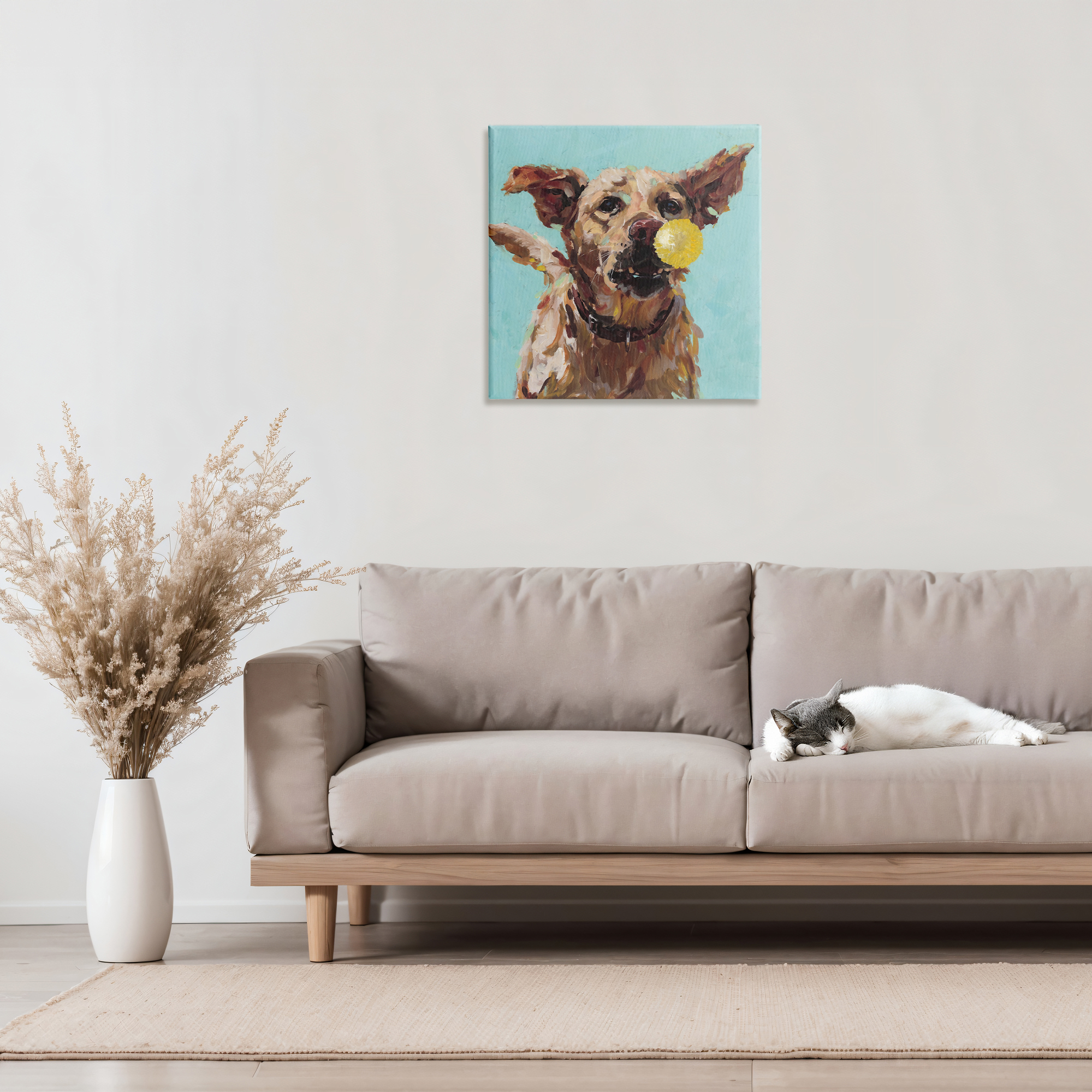 Dog Playing with Ball Canvas Wall Art, design by Studio Bautista