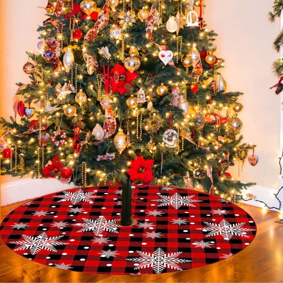 Fllostpr Merry Christmas Tree Skirt, 35" Xmas Red Tree Skirt for Holiday Party Home Indoor Outdoor Decorations
