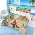 thumbnail image 3 of Manfei Beach Seashell Starfish Underwater Queen Comforter Set for Kids Boys and Girls, Coastal Ocean Print Bedding Comforter Set, Reversible 3 Pieces, 1 Comforter and 2 Pillowcases, 3 of 6