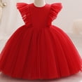 thumbnail image 2 of Yanlir Robe Sans Manches en Maille pour Fille Couleur Unie Manches Volantes Col Rond Robe de Soirée, Vêtements d'Été Respirants à la Mode, Tenue Style Princesse Mignonne (Rouge, 7-8 Ans), 2 of 4