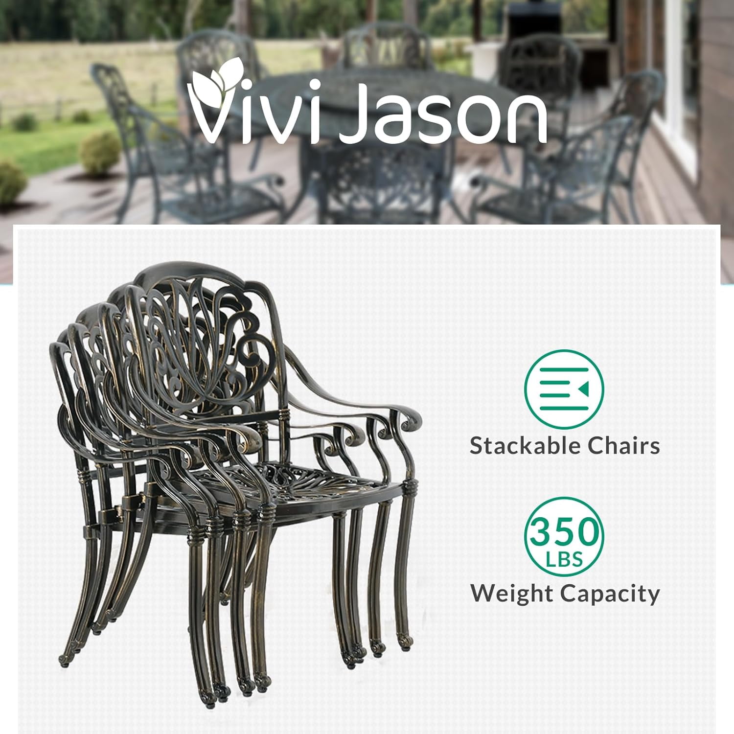 VIVIJASON 9-Piece Patio Furniture Dining Set, Cast Aluminum Rust-Free Outdoor Conversation Set, Include 61" Round Dining Table with 31" Lazy Susan & 8 Cushioned Chairs, Umbrella Hole, Red