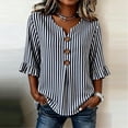 thumbnail image 6 of Hfnxid Women 3/4 Sleeve Shirts Loose Fit Ruffle Shirt Striped Button V Neck Blouses Solid Color Fall Clothes Gray L, 6 of 6