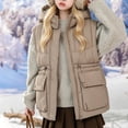 thumbnail image 6 of Puffer Vest for Teen Girl Detachable Hood Sleeveless Padded Gilet Zip Snap Cargo Flap Pockets Adjustable Waist Warm Winter Outerwear Waistcoat, 6 of 6