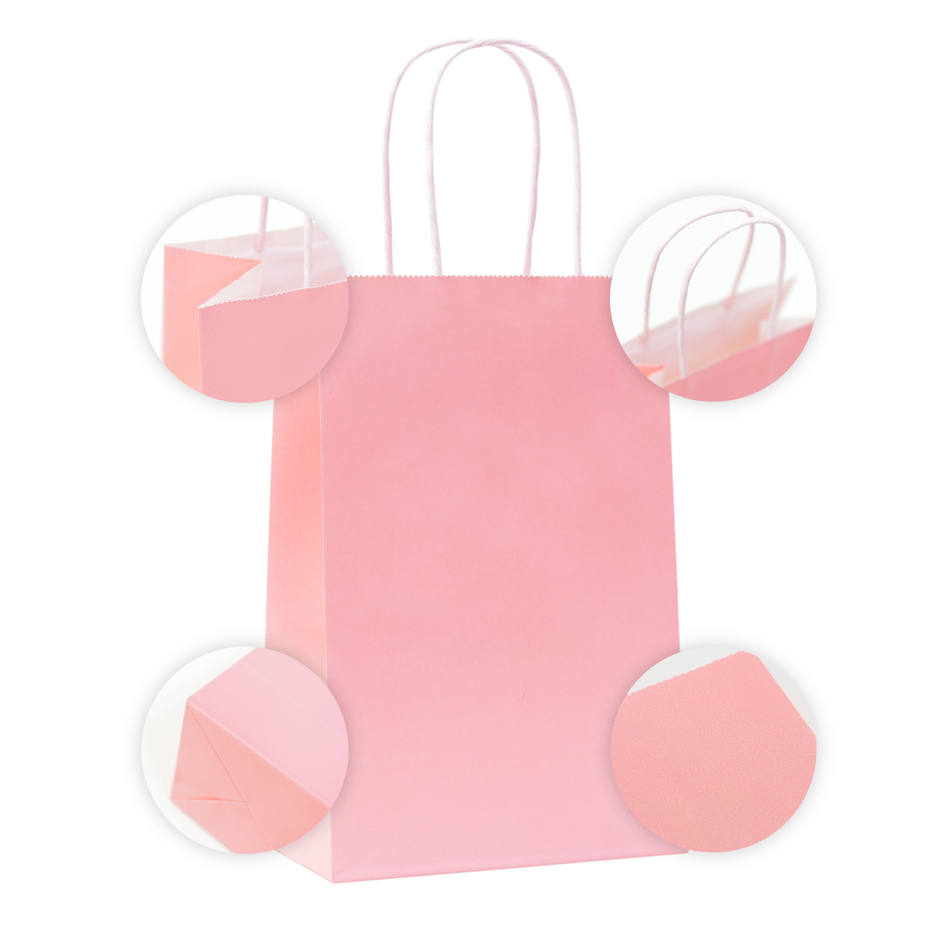 Pink 100 Pack 10.5x8.5x4.5 Inch Gift Bags,Paper Bags With Handles,Paper  Bags,Birthday Gift Bag,Gift Bags Bulk,Paper Lunch Bags,Party Bags,Gift Bags
