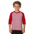 thumbnail image 2 of YMNXA Kids Boys T Shirt 3/4 Sleeve Round Neck Color Block Stripe Print Comfortable Soft Tee Top For Casual Daily Wear,Red,10-11 Years, 2 of 4