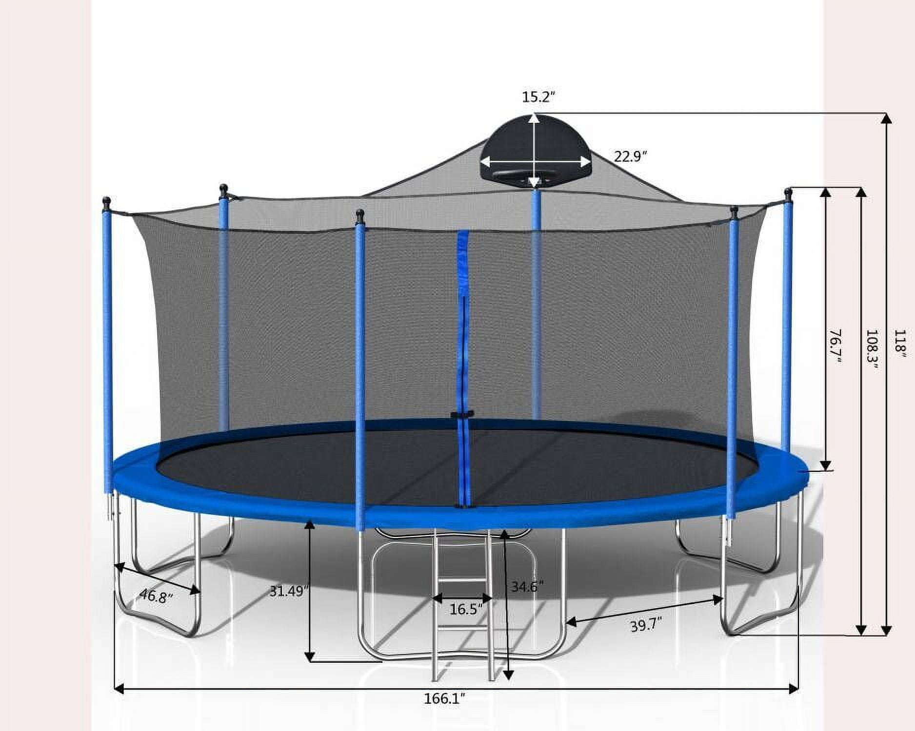 Soges 1400LBS 14FT Trampoline for Kids and Adults with Basketball Hoop Outdoor Trampoline with Ladder and Safety Enclosure Net, Double-side Color Cover